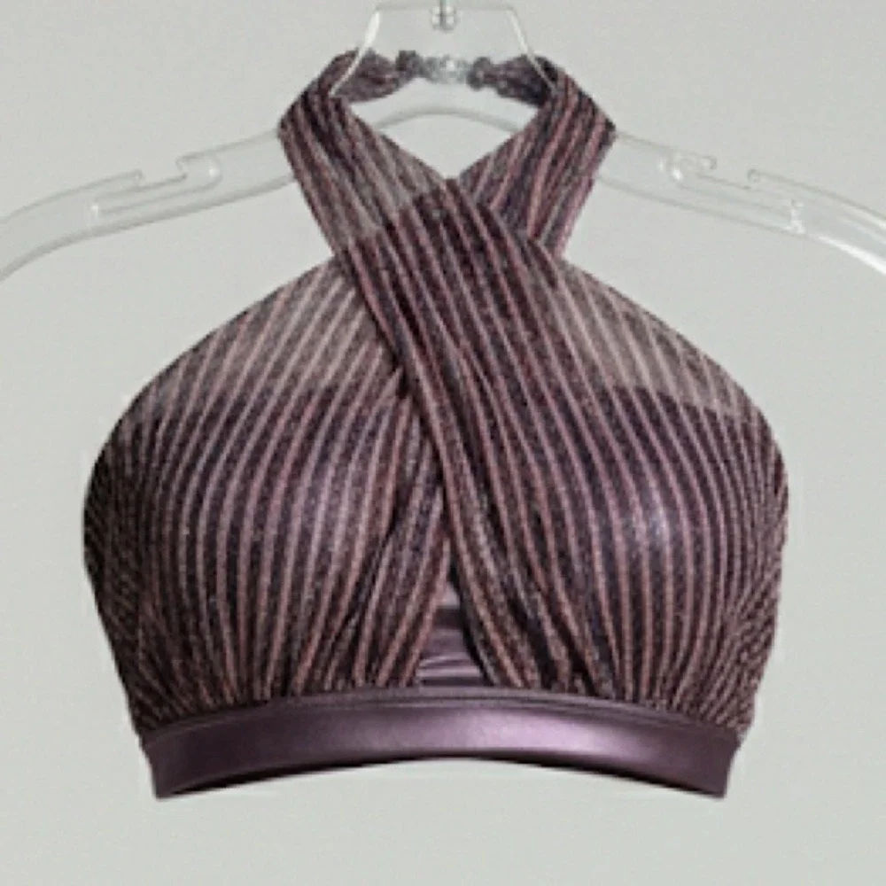 Double Platinum purple shimmer Halter Crop Top and Skirt Kids Dance Costume‎ AXS